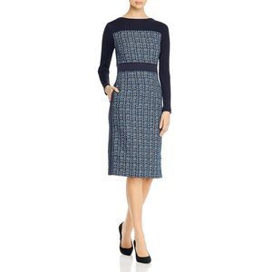 BOSS Hugo Boss Womens Danopus Blue Tweed Colorblock Office Sheath Dress NWT